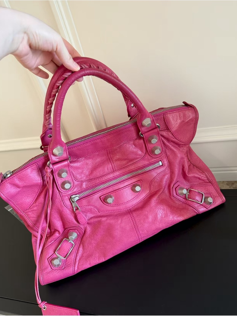 Balenciaga Hot Pink Leather Shoulder Bag